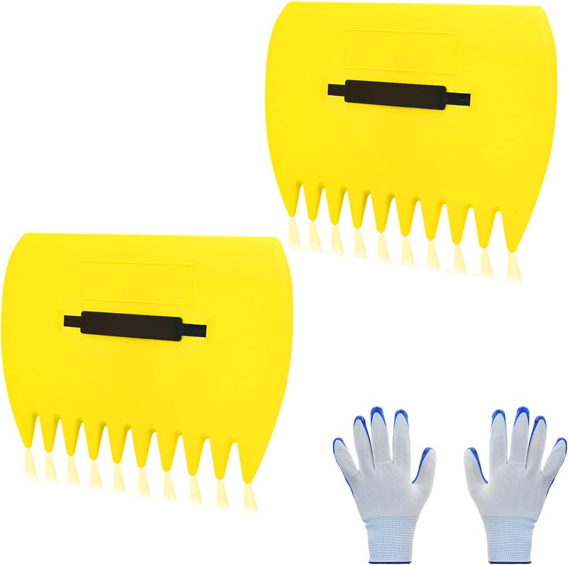 chicarry Leaf Scoops Hand Rakes, Leaf Scoops and Claws with Gloves, Lightweight Plastic Leaf Scoop, Large Leaf Grabbers for Picking Up Leaves, Clippings, Grass(1 Set, Yellow) - Image 1